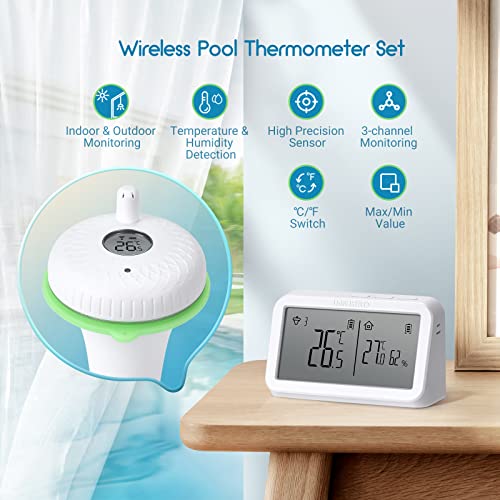 Thermomètre Piscine INKBIRD Sans Fil Flottant avec Moniteur de Température et d'Humidité Intérieures, Grand Écran 3 Cana