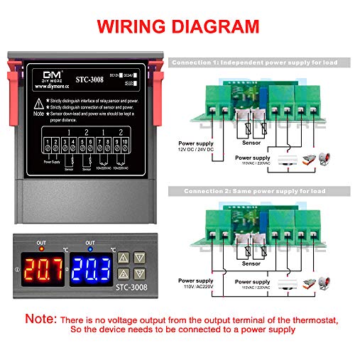 Diymore STC-3008 Thermostat numérique NTC double capteur pour maison Contrôler la température automatiquement STC-3008 A