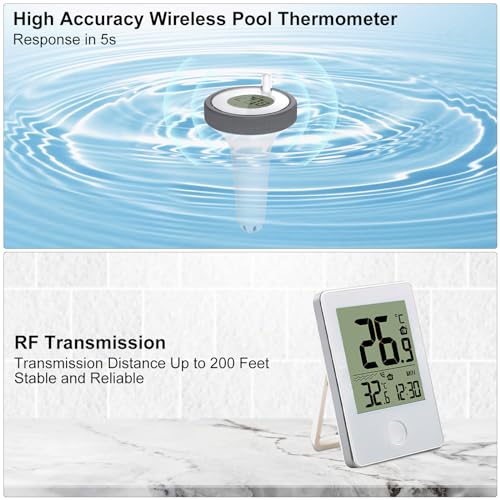 HENGBIRD Thermomètre de piscine flottant facile à lire + IP67 étanche + familles avec enfants pour piscines, baignoires,
