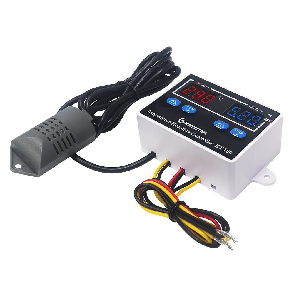 KETOTEK Régulateur de Température et d'humidité Numérique avec Sonde - Contrôleur d'humidité pour Reptile, Terrarium, Ch